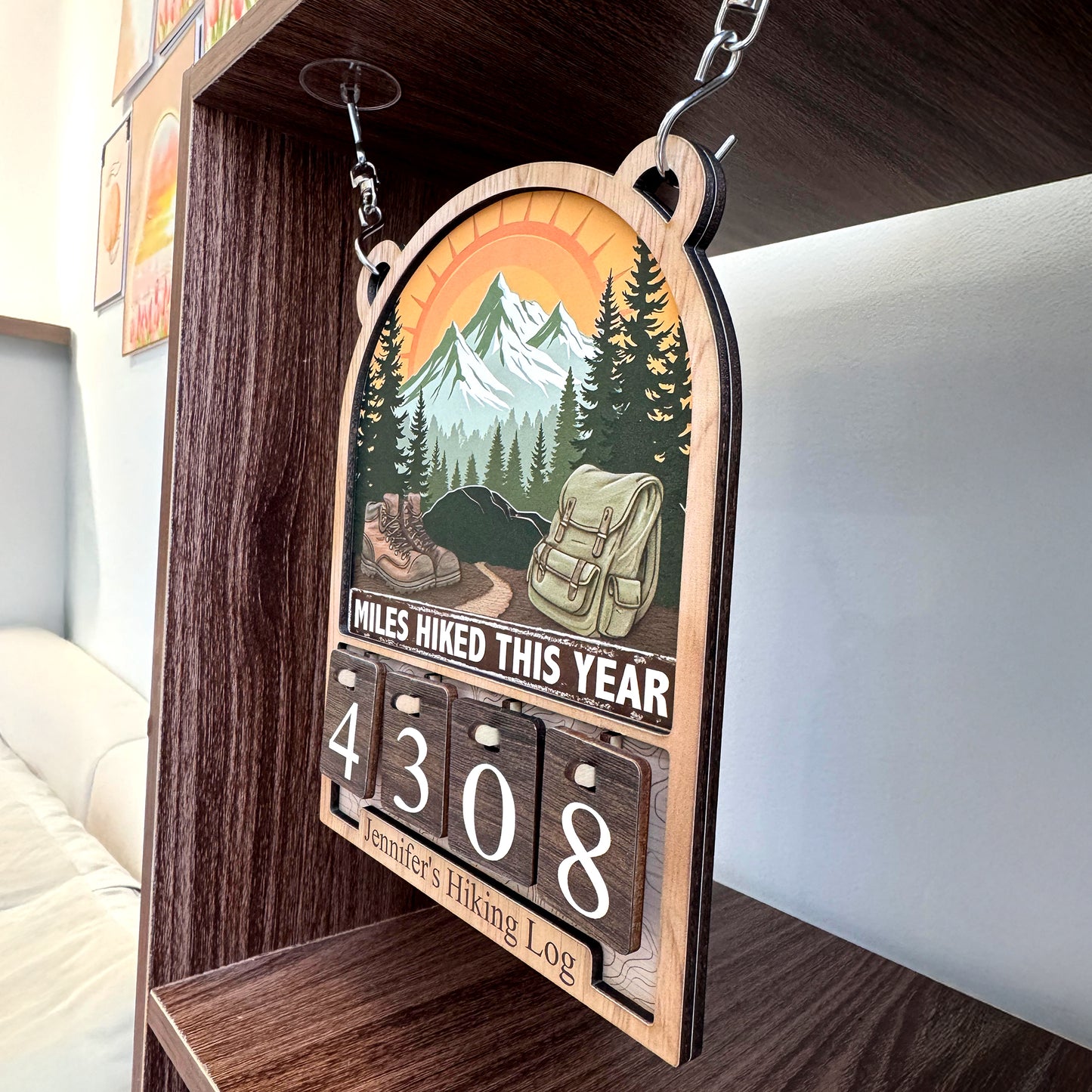Mountain Hiking Log - Personalized Hiking Miles Tracker Sign