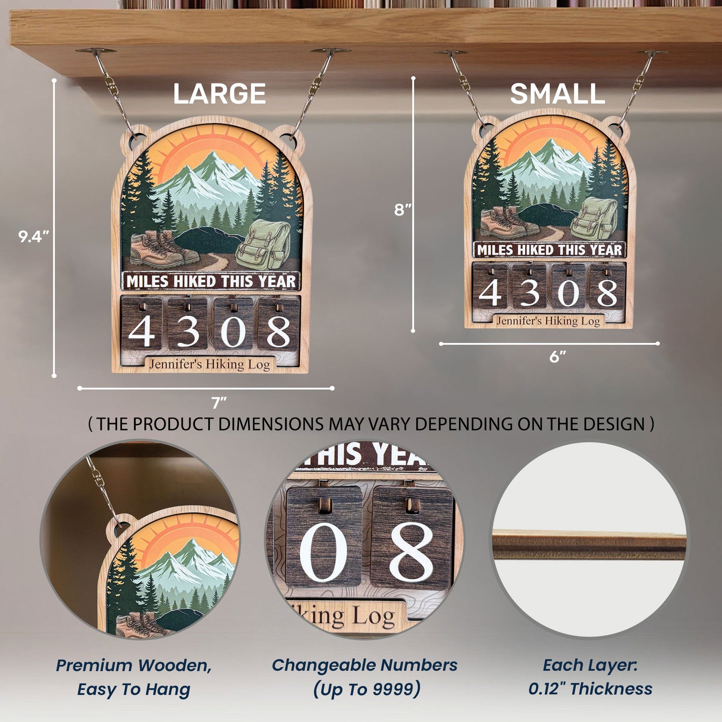 Mountain Hiking Log - Personalized Hiking Miles Tracker Sign