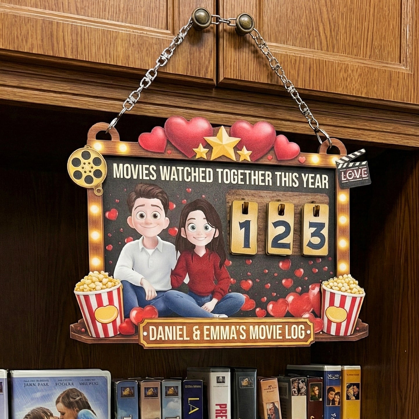 Movies Watched Together This Year - Couples' Movie Log - Personalized Hanging Movie Tracker