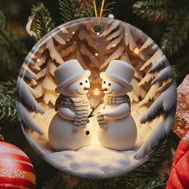 Mr. & Mrs. Snow 3D Look Non-Textured - Personalized Ceramic Ornament