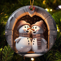 Mr. & Mrs. Snow 3D Look Non-Textured - Personalized Ceramic Ornament