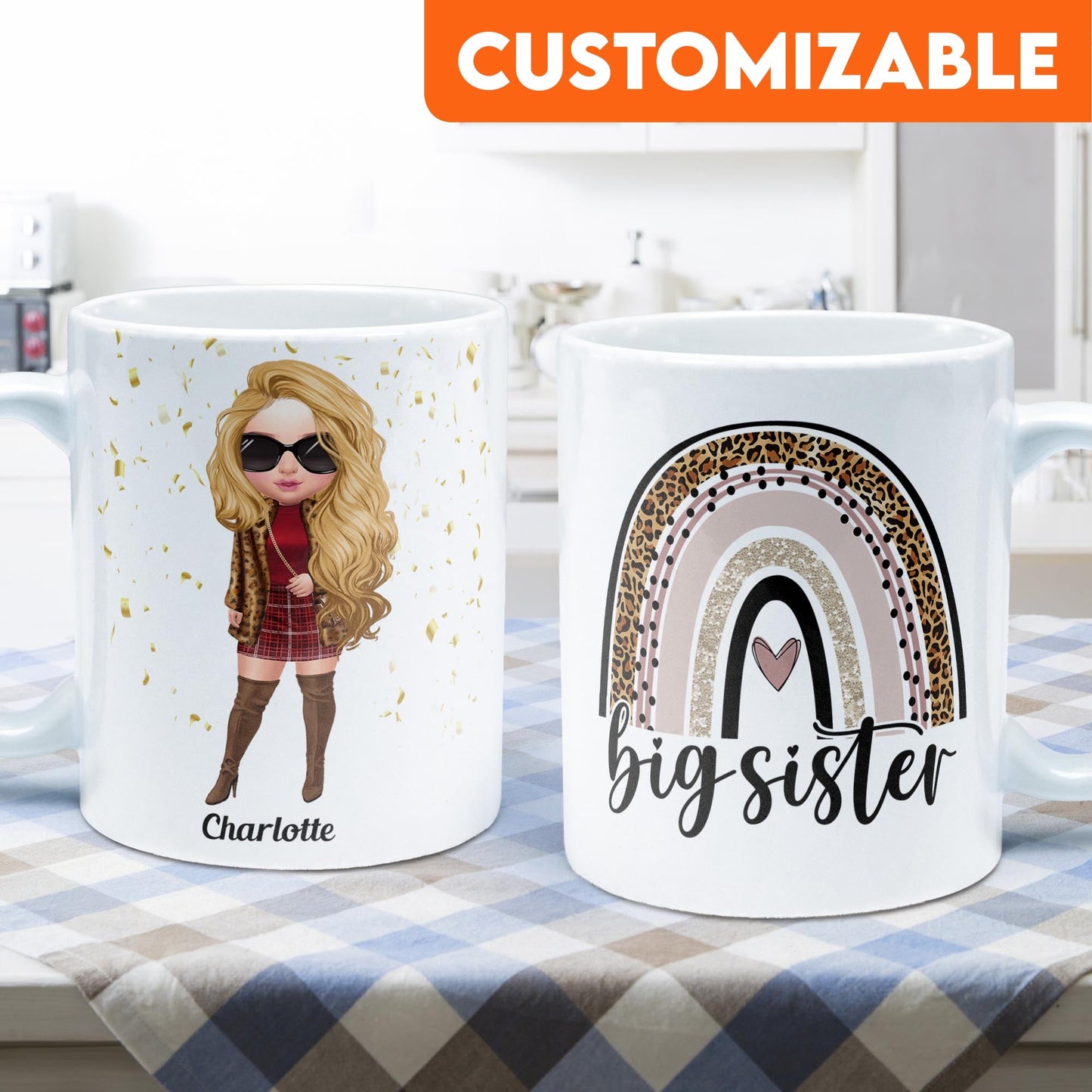 Big Sister - Personalized Mug - Birthday Gift For Sisters - Fashion Girls