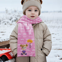 Multicolor Cute Cartoon With Birth Flower - Personalized Kid's Fleece Scarf