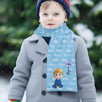 Multicolor Cute Cartoon With Birth Flower - Personalized Kid's Fleece Scarf