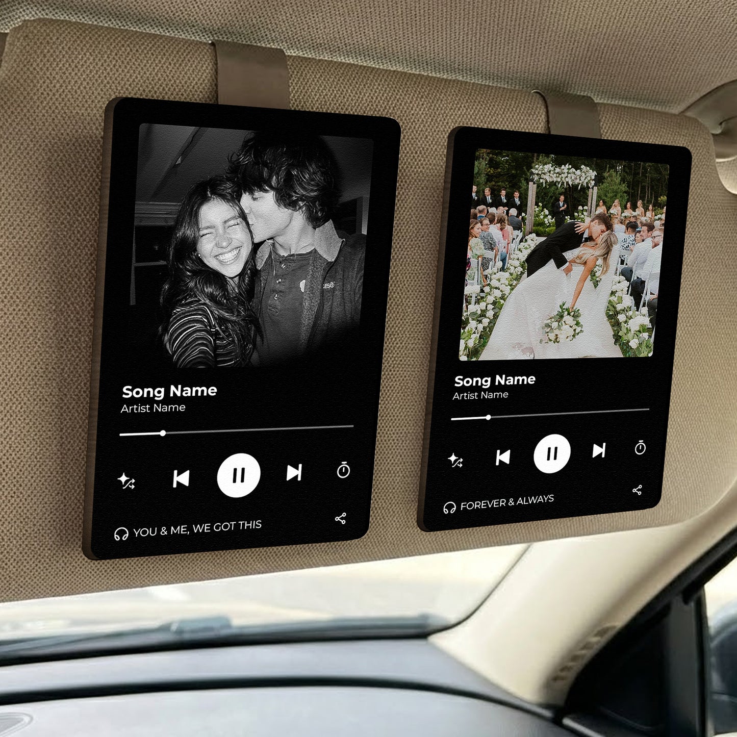 Music Photo Couple Gift Idea - Personalized Wooden Photo Car Visor Clip