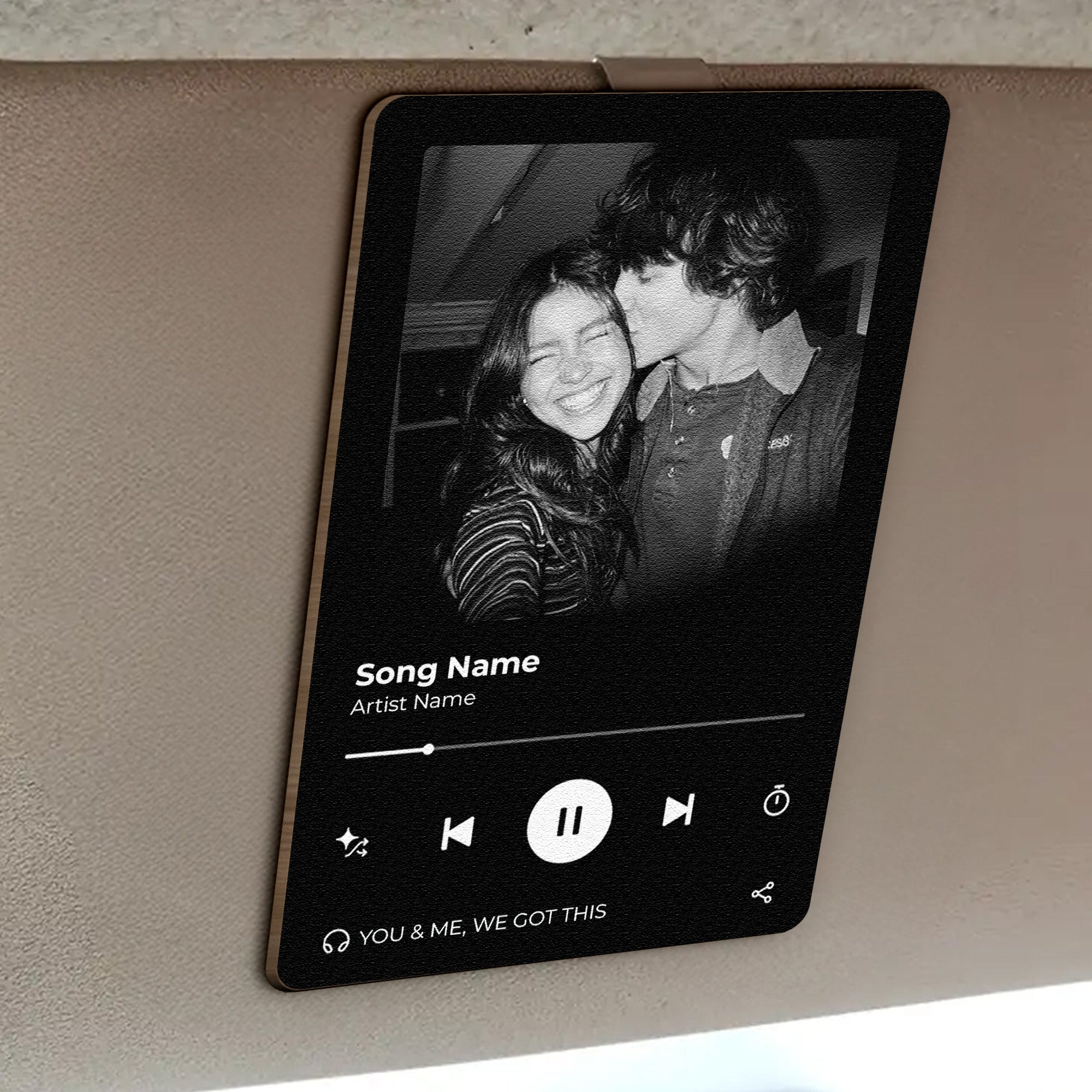 Music Photo Couple Gift Idea - Personalized Wooden Photo Car Visor Clip
