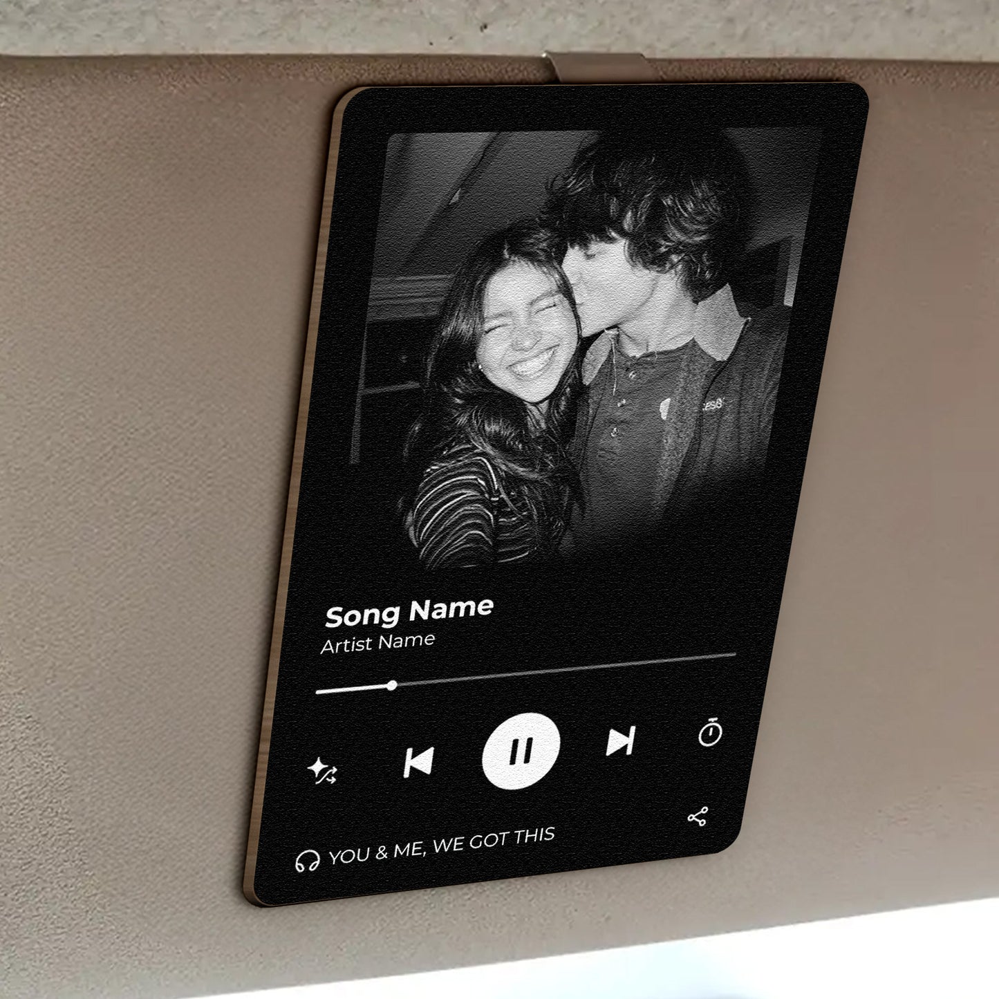 Music Photo Couple Gift Idea - Personalized Wooden Photo Car Visor Clip