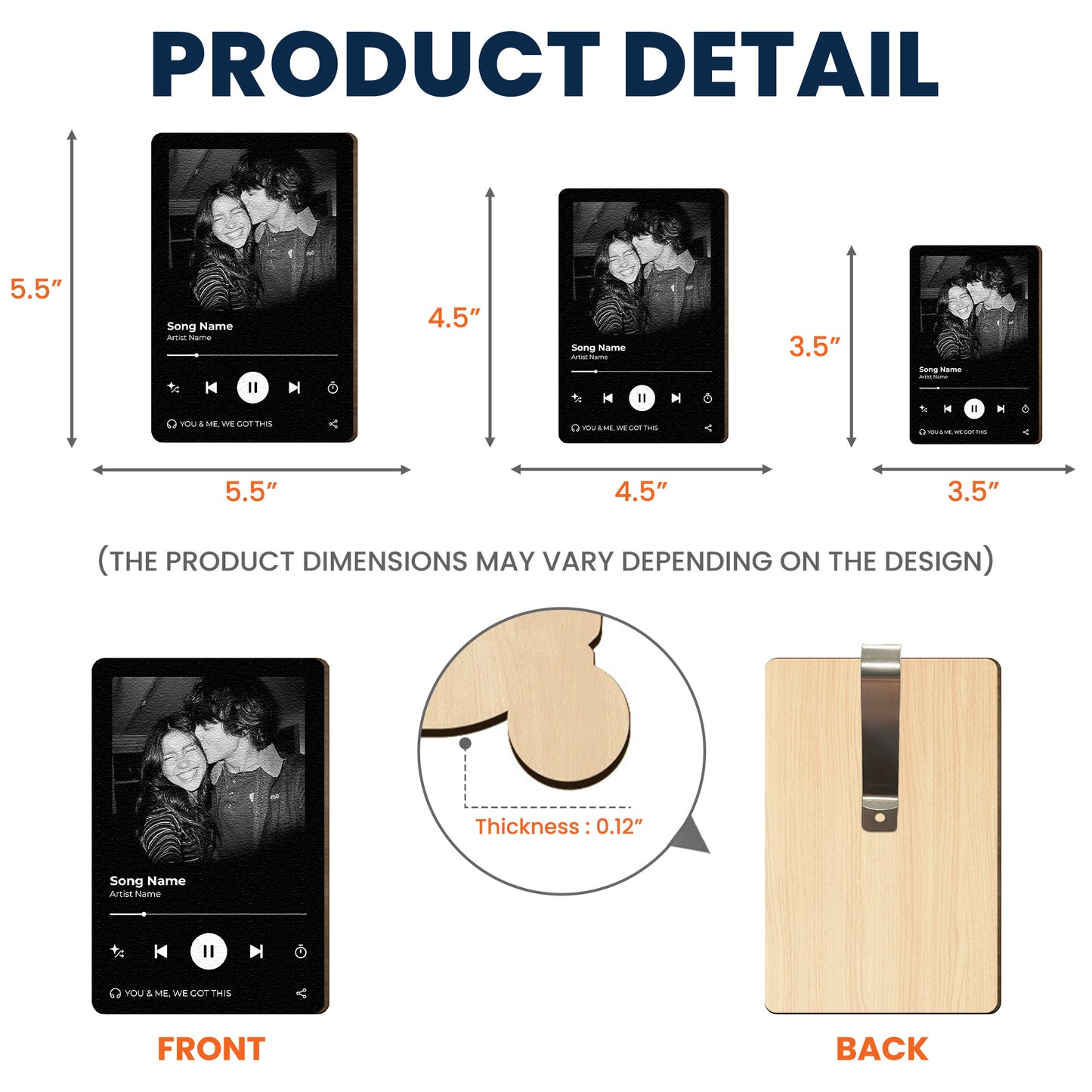 Music Photo Couple Gift Idea - Personalized Wooden Photo Car Visor Clip