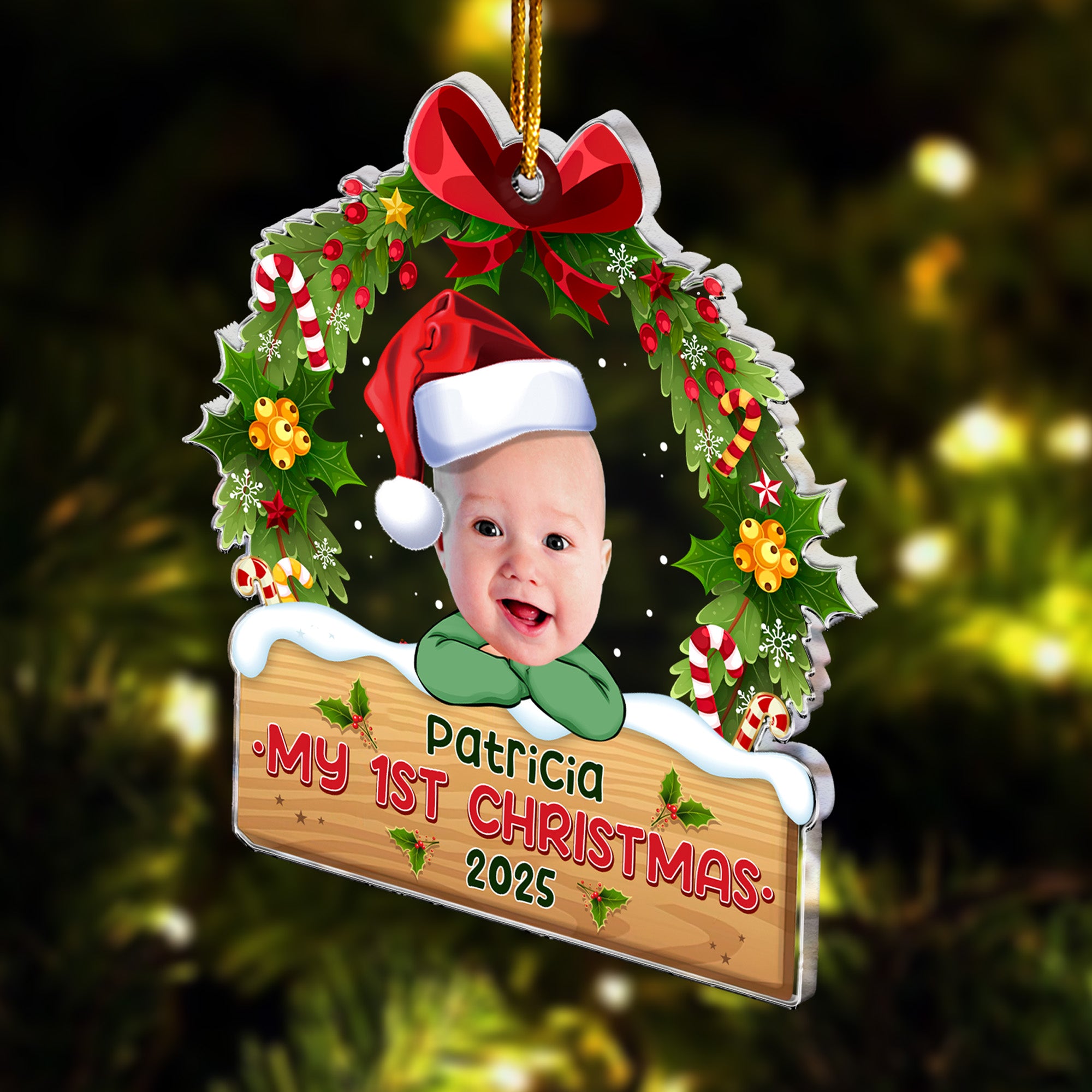 My 1st Christmas - Personalized Babys Photo First Christmas Ornament