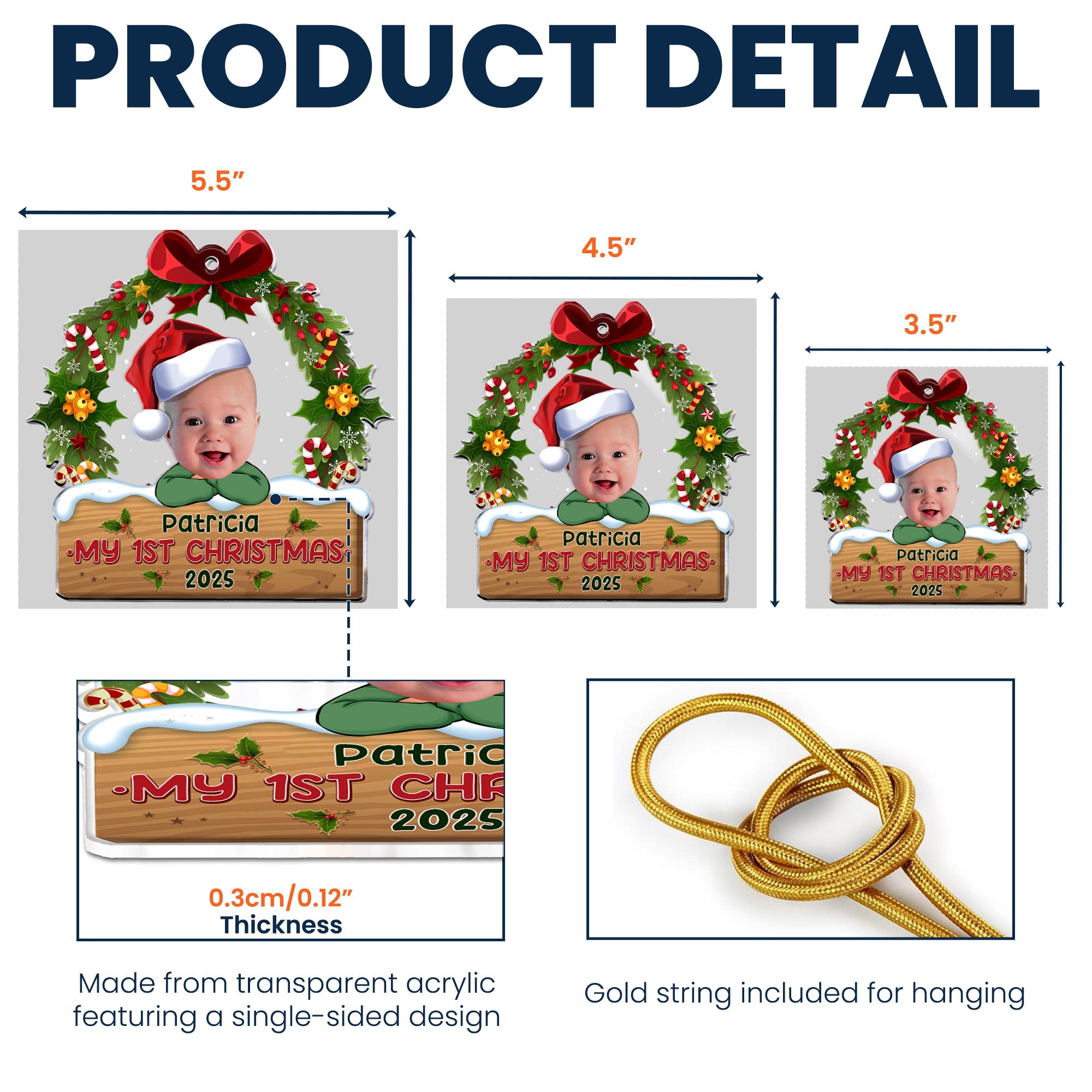 My 1st Christmas - Personalized Babys Photo First Christmas Ornament