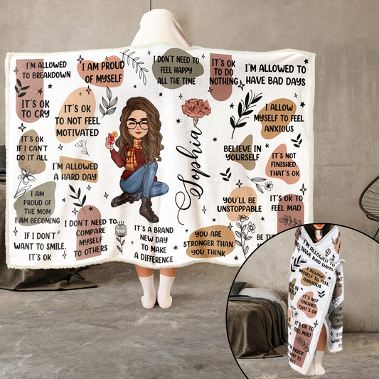 My Affirmations Blanket - Motivation Gifts For Daughter, Women, Sister - Personalized Wearable Blanket Hoodie