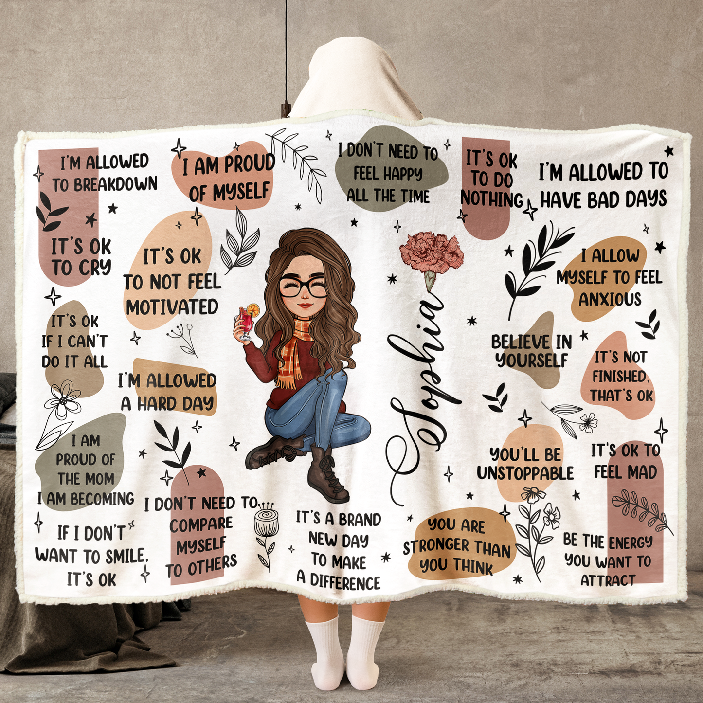 My Affirmations Blanket - Motivation Gifts For Daughter, Women, Sister - Personalized Wearable Blanket Hoodie