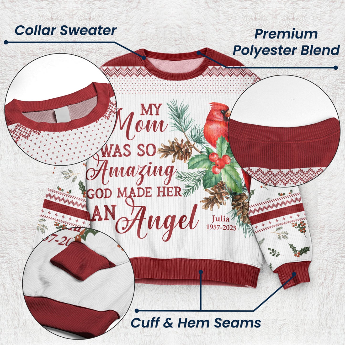 My Angels, Memorial Cardinal - Personalized Ugly Sweater