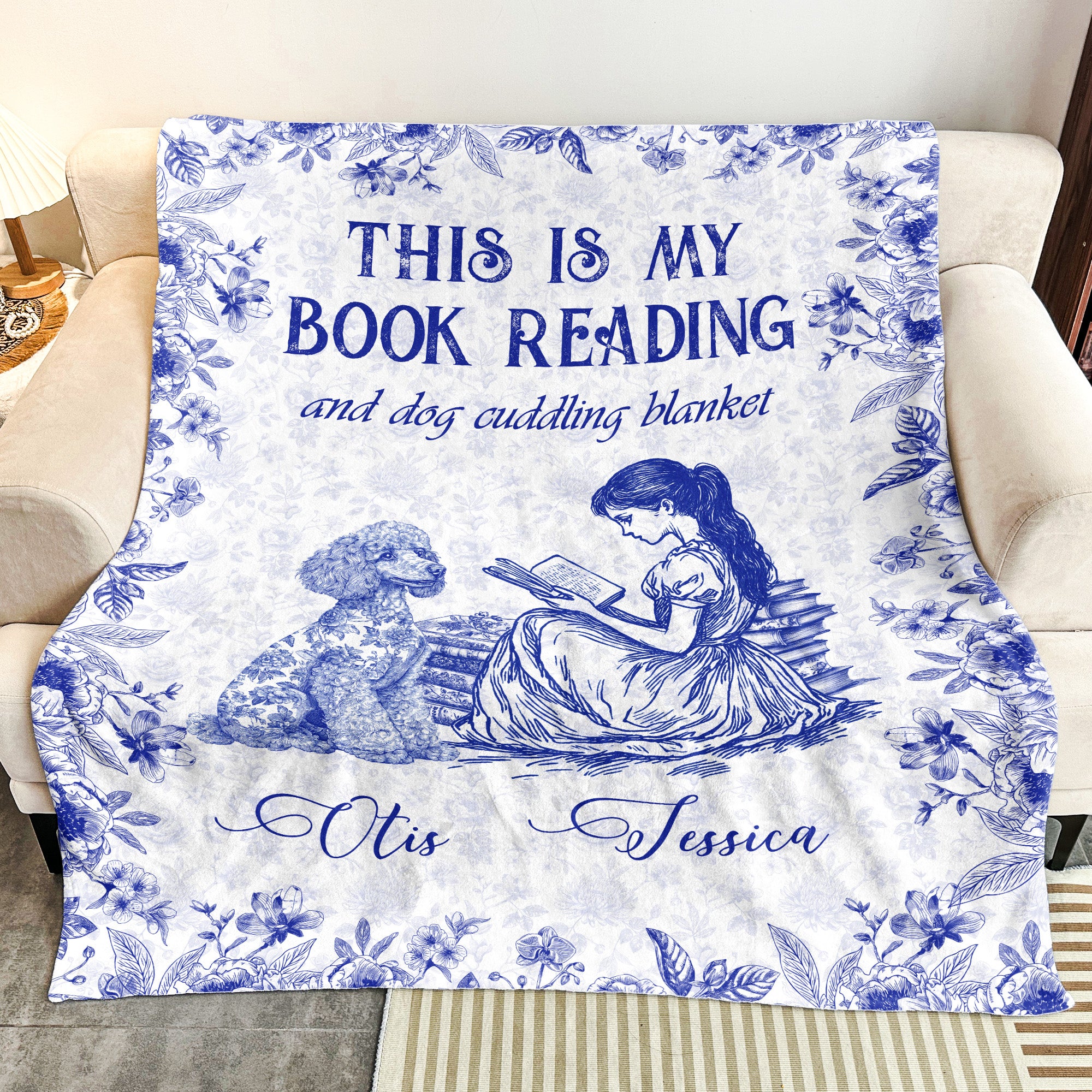 My Book Reading And Dog Cuddling Toile De Jouy Chinoiseries - Personalized Blanket
