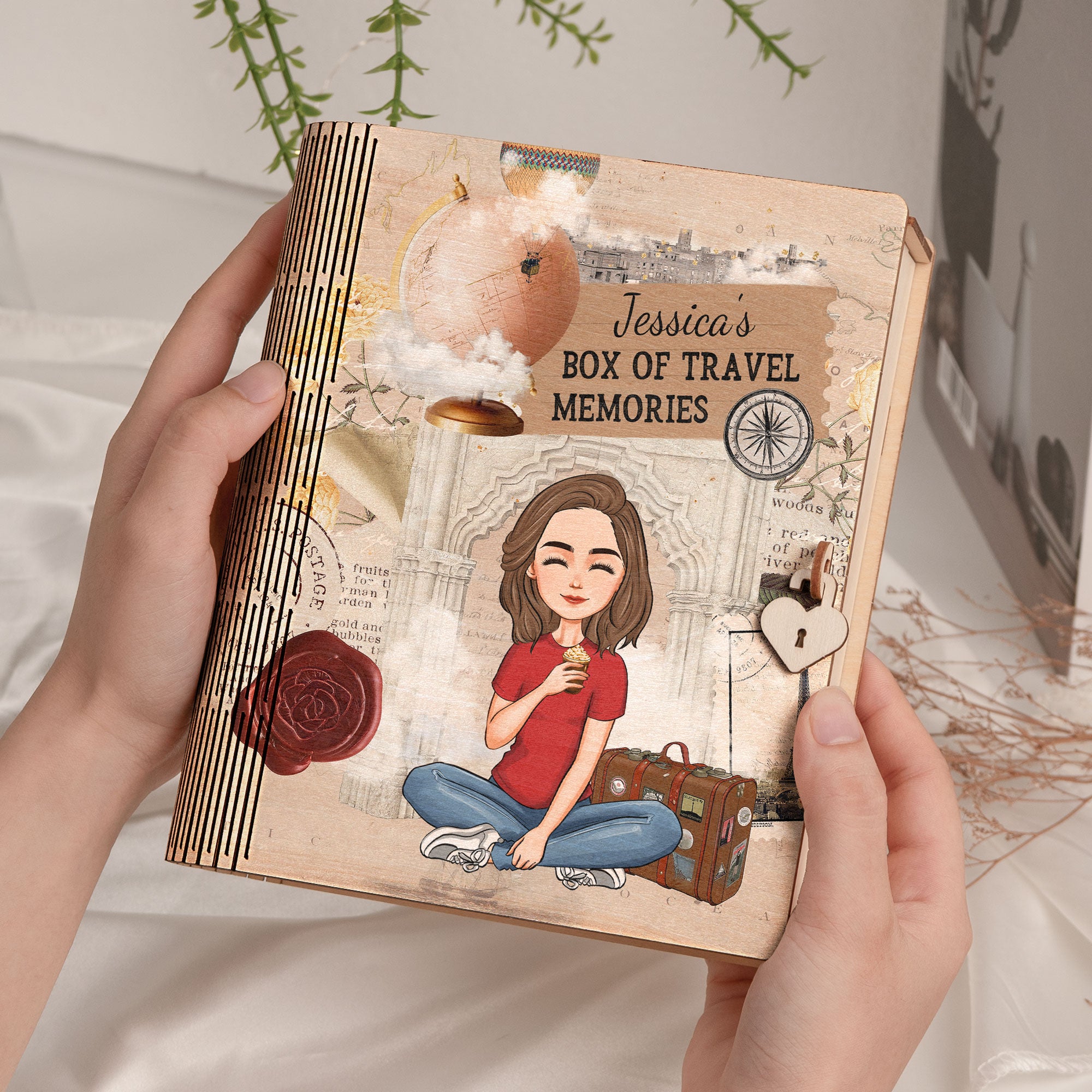 My Box Of Travel Memories - Personalized Wooden Book Box