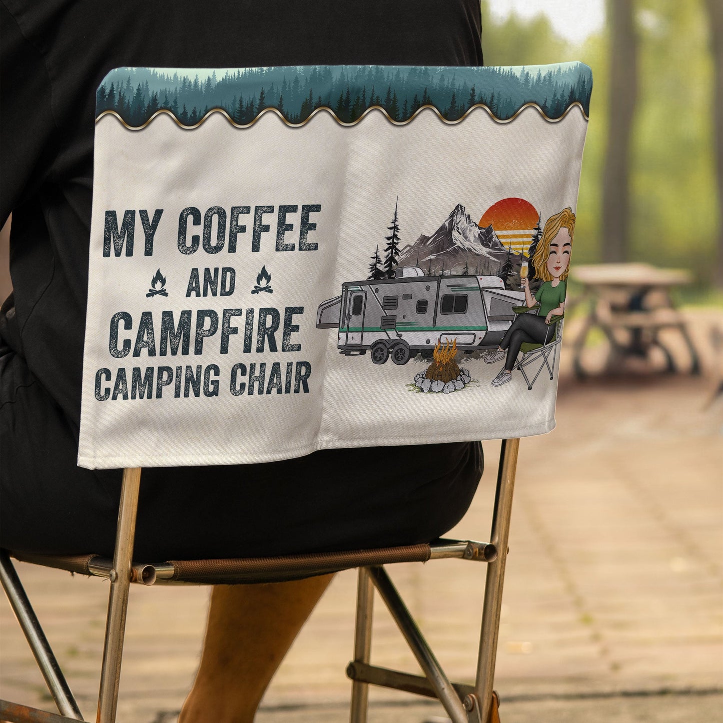 My Coffee And Campfire Camping Chair - Personalized Folding Chair Cover