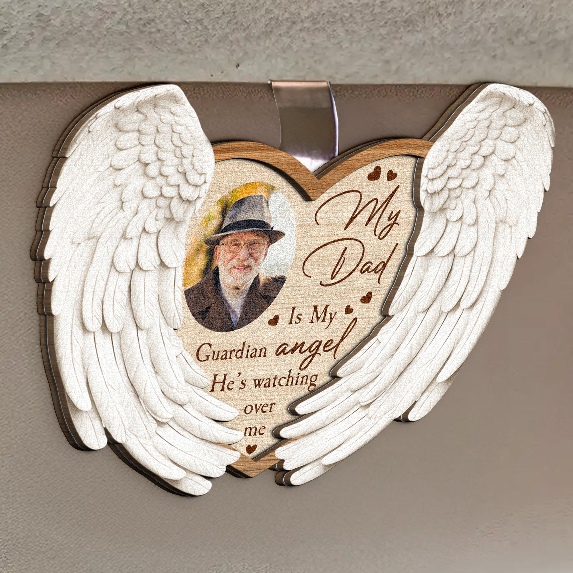 My Dad/ Mom/ Grandpa Is My Guardian Angel - Personalized Wooden Photo Car Visor Clip