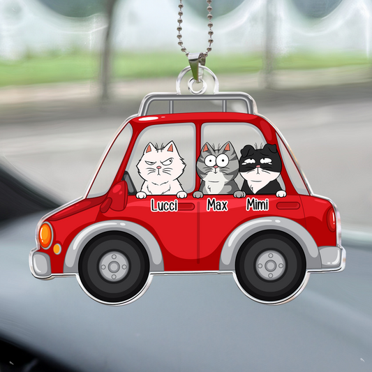 My Dogs And Cats In The Car - Personalized Car Ornament