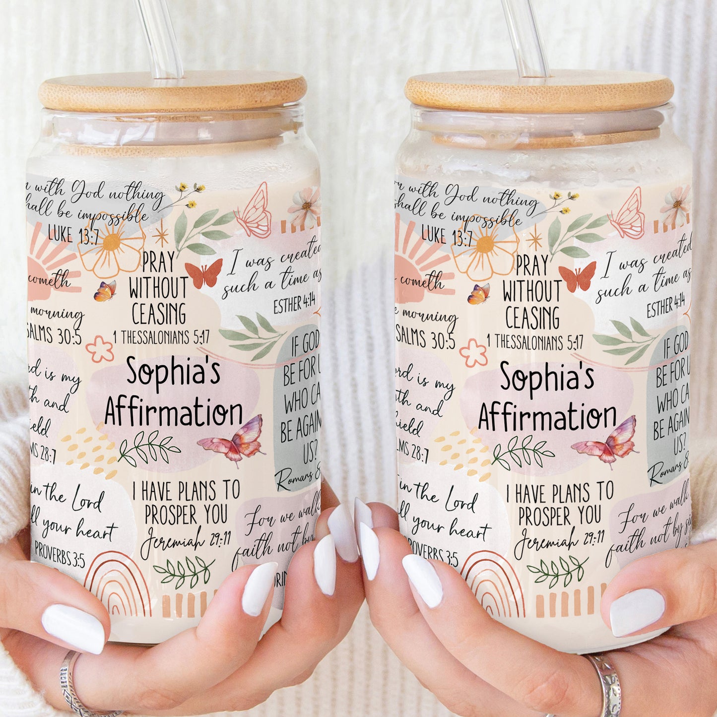 My Faith Affirmation Bible Scripture Verses - Personalized Clear Glass Cup