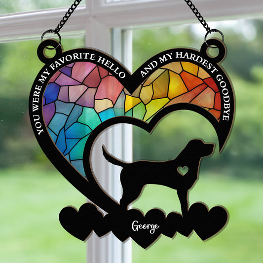 My Favorite Hello And My Hardest Goodbye - Personalized Window Hanging Suncatcher Ornament