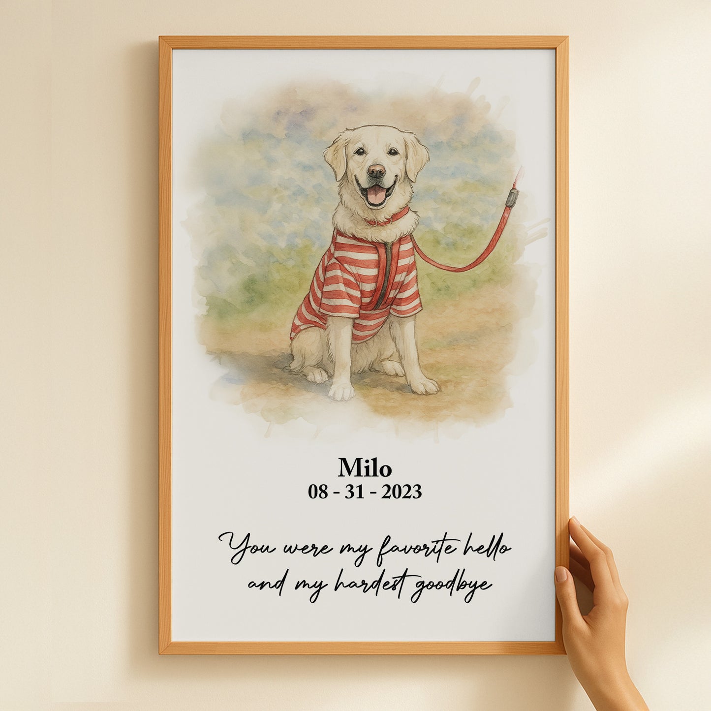 My Favorite Hello & Hardest Goodbye Memorial Pet Watercolor - Personalized Photo Poster