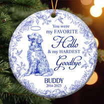 My Favorite Hello & Hardest Goodbye Toile De Jouy - Personalized Ceramic Ornament