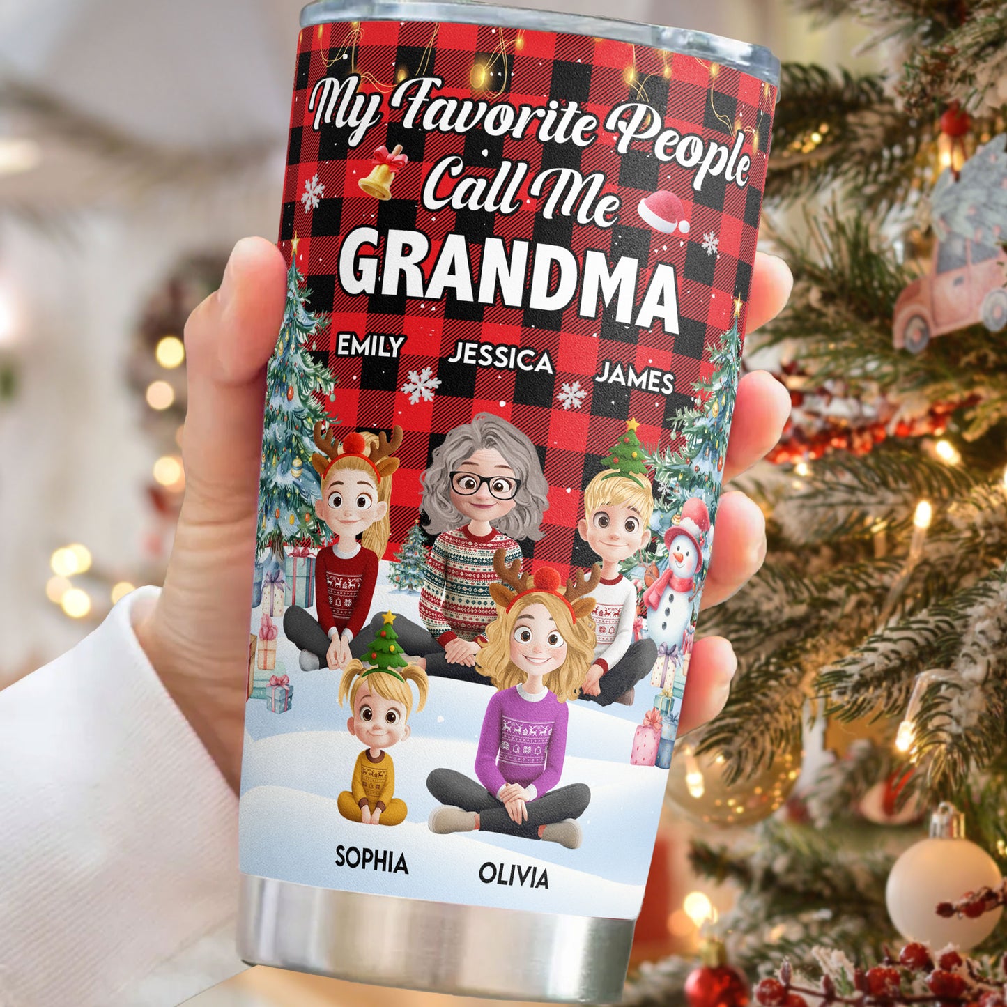 My Favorite People Call Me Grandma Festive Buffalo Plaid - Personalized Tumbler Cup