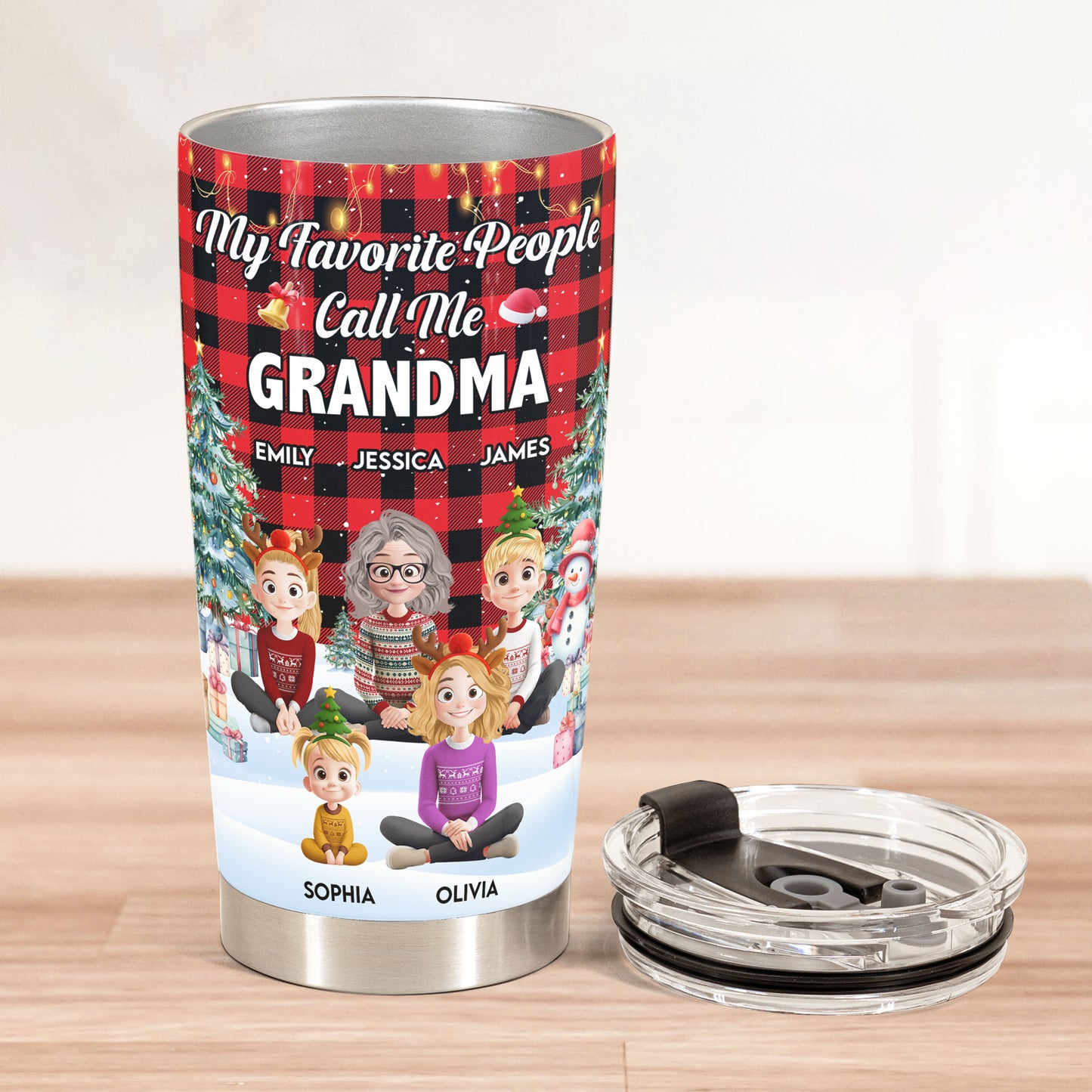 My Favorite People Call Me Grandma Festive Buffalo Plaid - Personalized Tumbler Cup