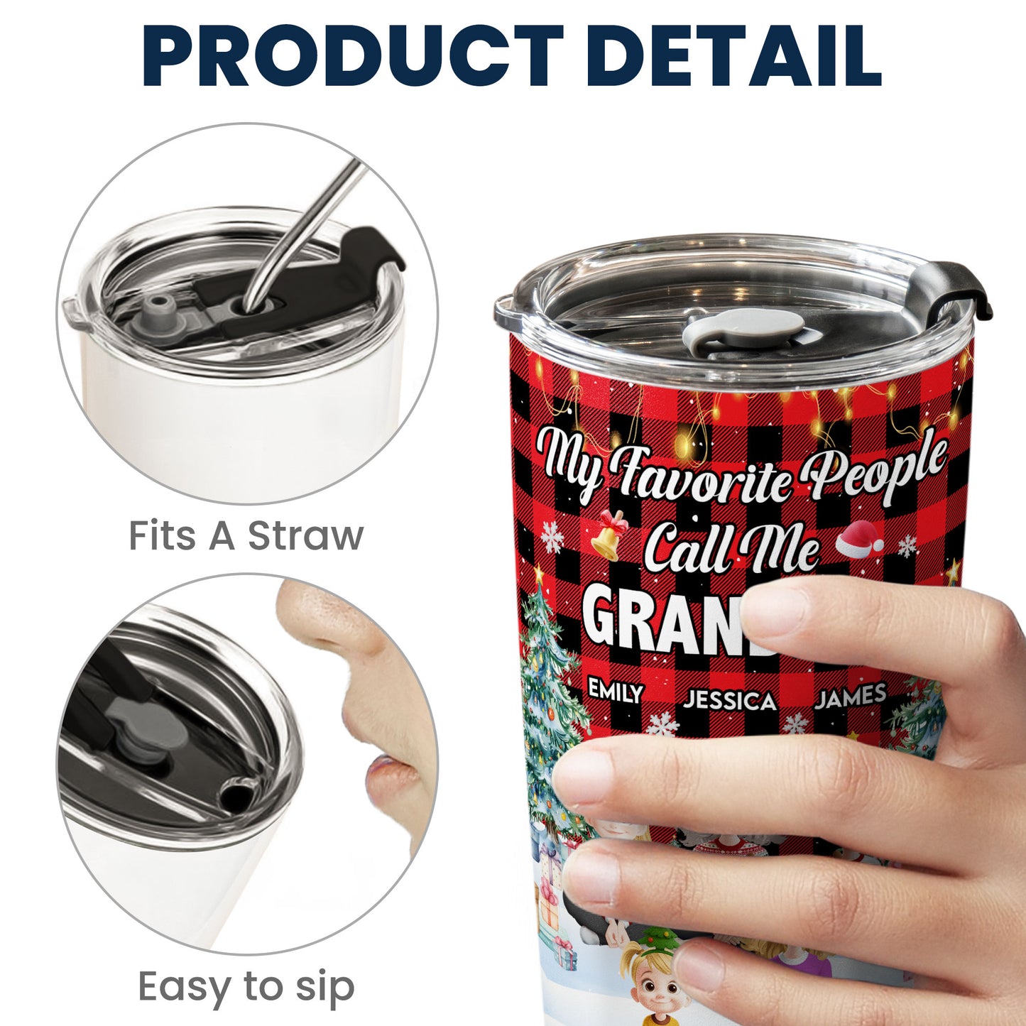 My Favorite People Call Me Grandma Festive Buffalo Plaid - Personalized Tumbler Cup