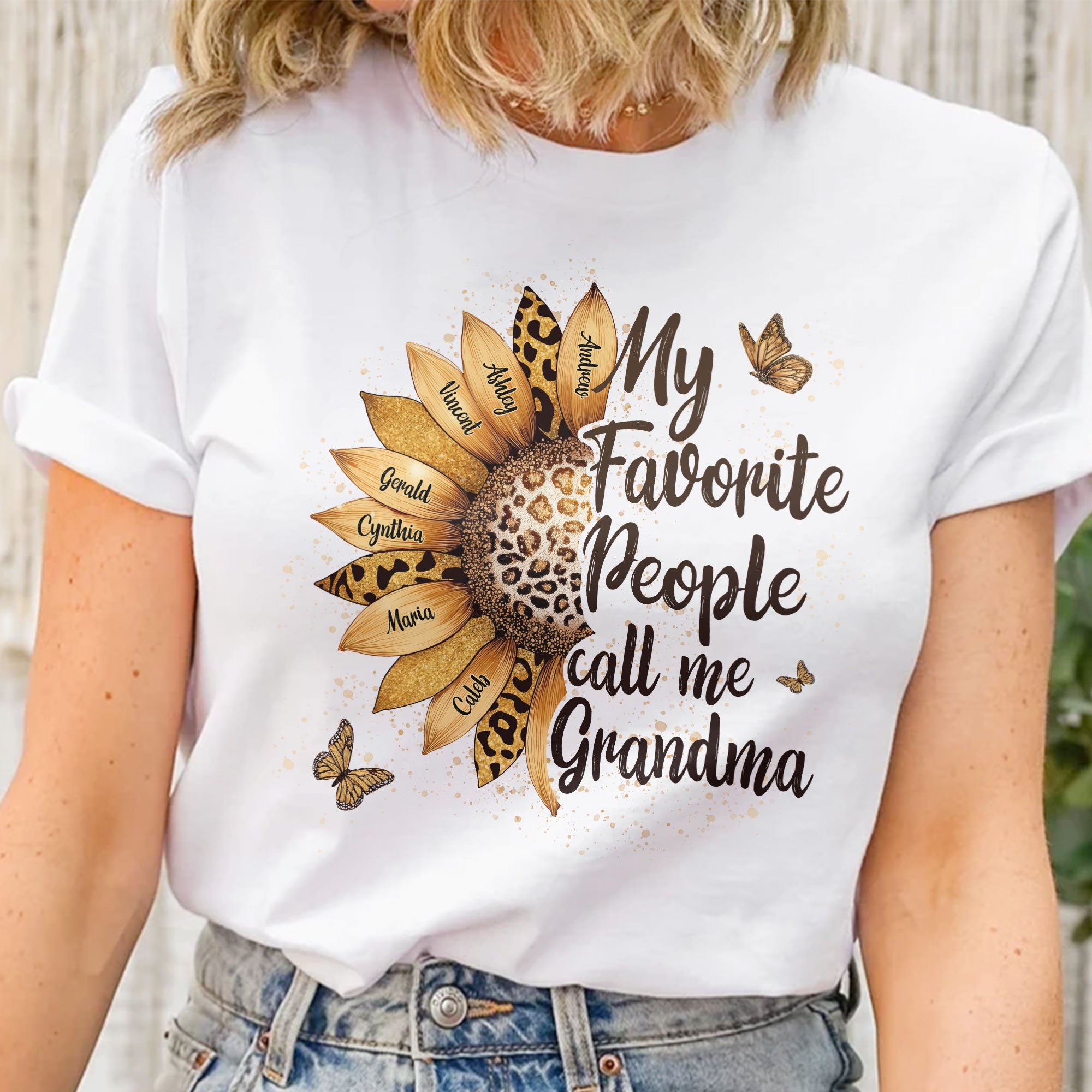 My Favorite People Call Me Grandma Leopard Sunflower - Personalized Shirt