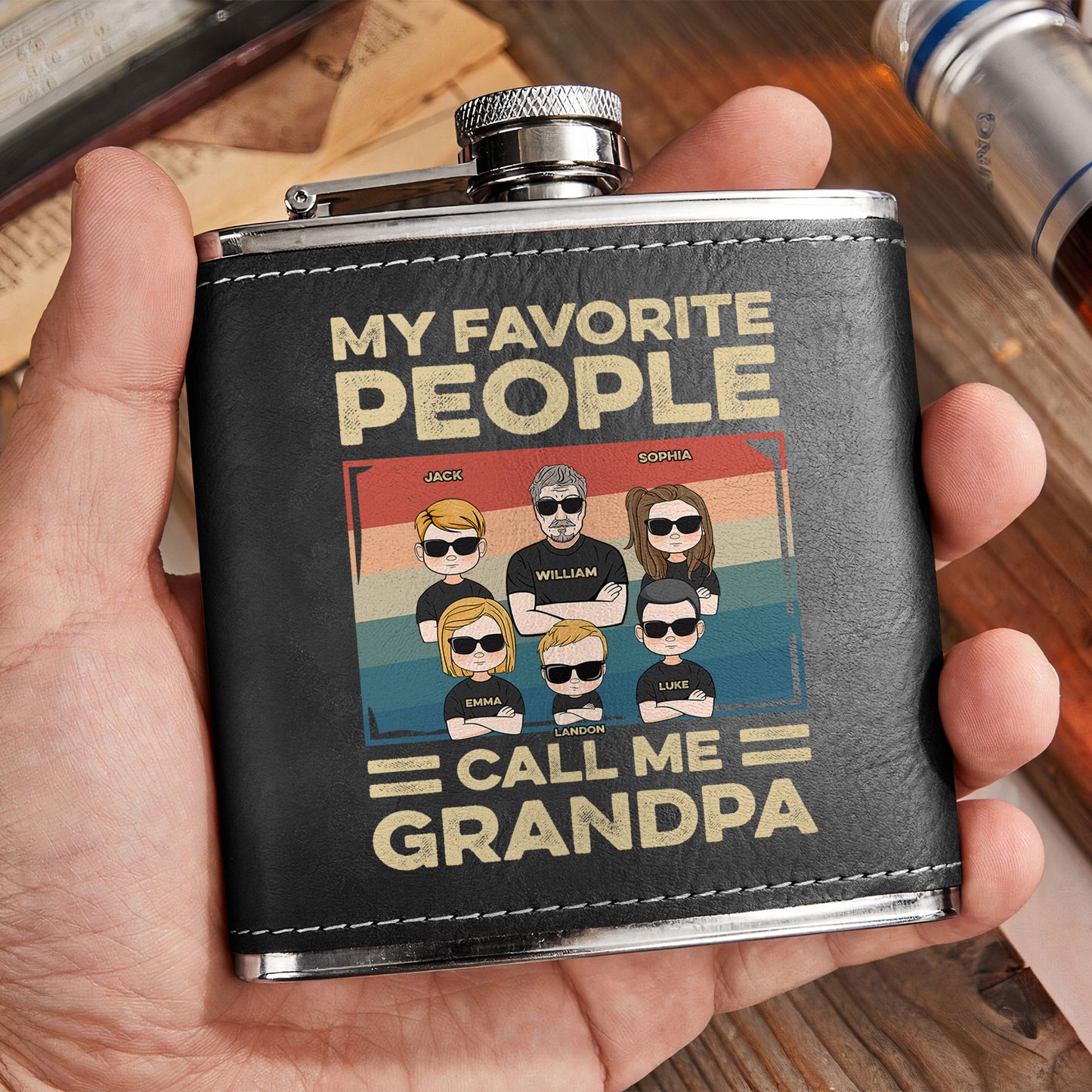 My Favorite People Call Me Grandpa - Personalized Leather Flask