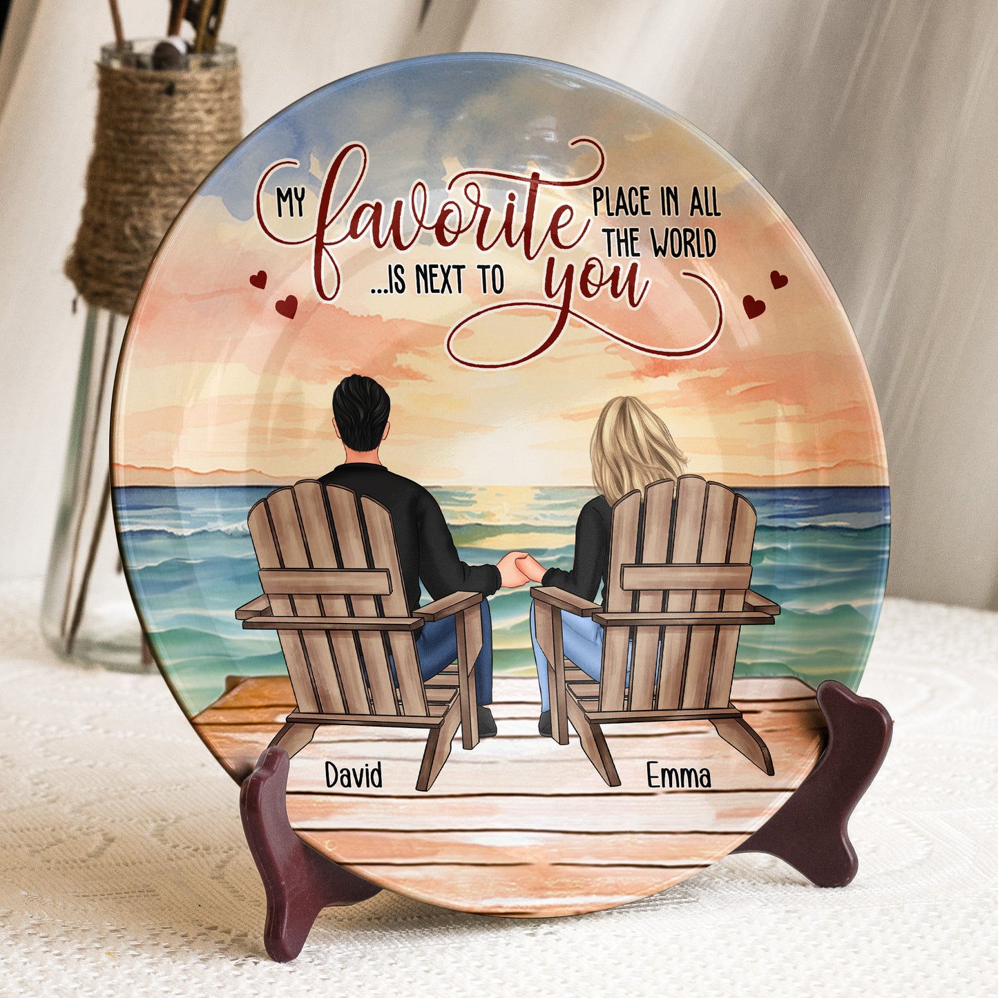 My Favorite Place In All The World Is Next To You - Personalized Ceramic Plate