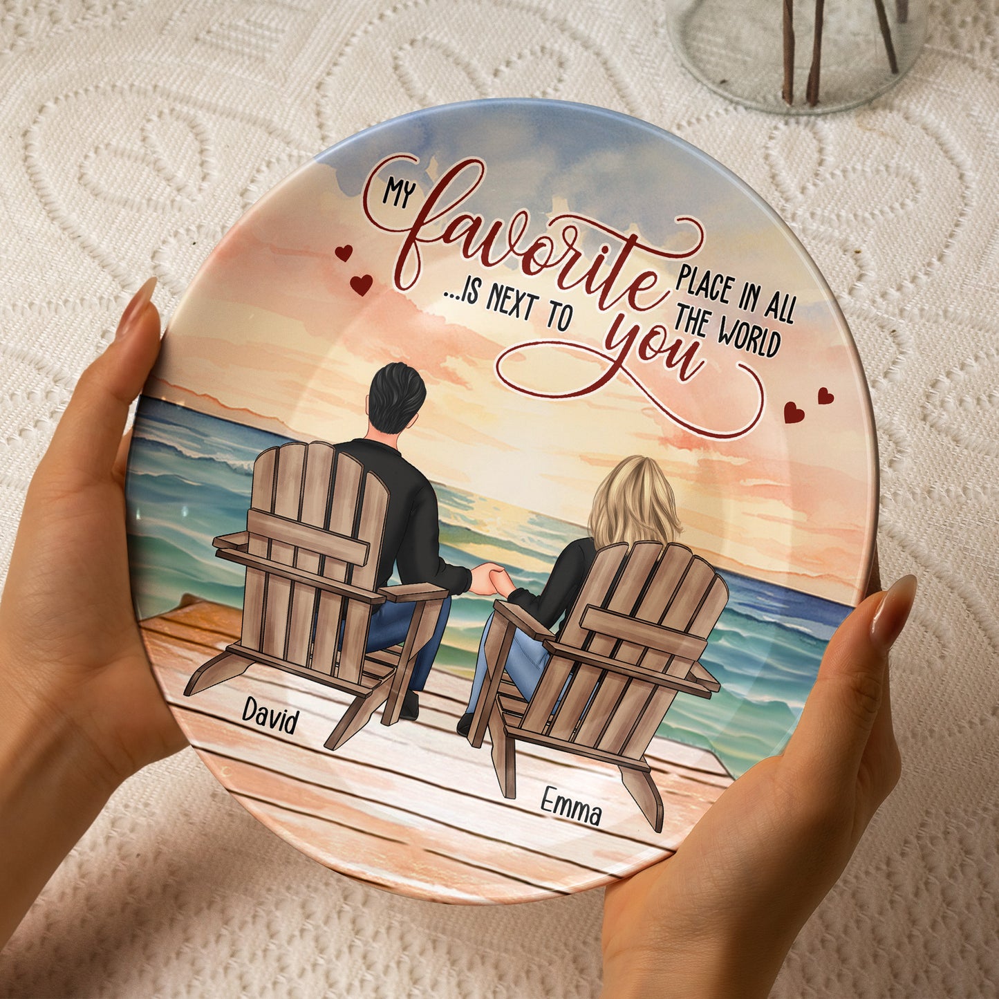 My Favorite Place In All The World Is Next To You - Personalized Ceramic Plate