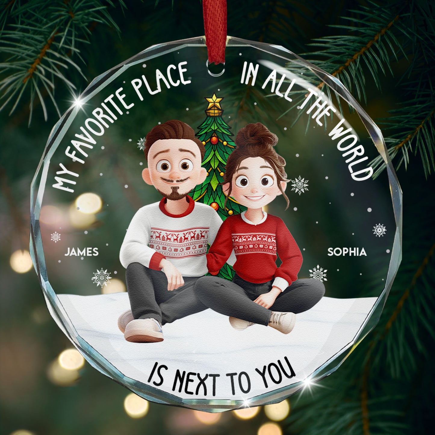 My Favorite Place In All The World - Personalized Glass Ornament