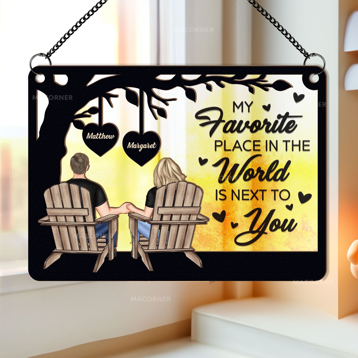 My Favorite Place In The World Is Next To You - Personalized Window Hanging Suncatcher Ornament