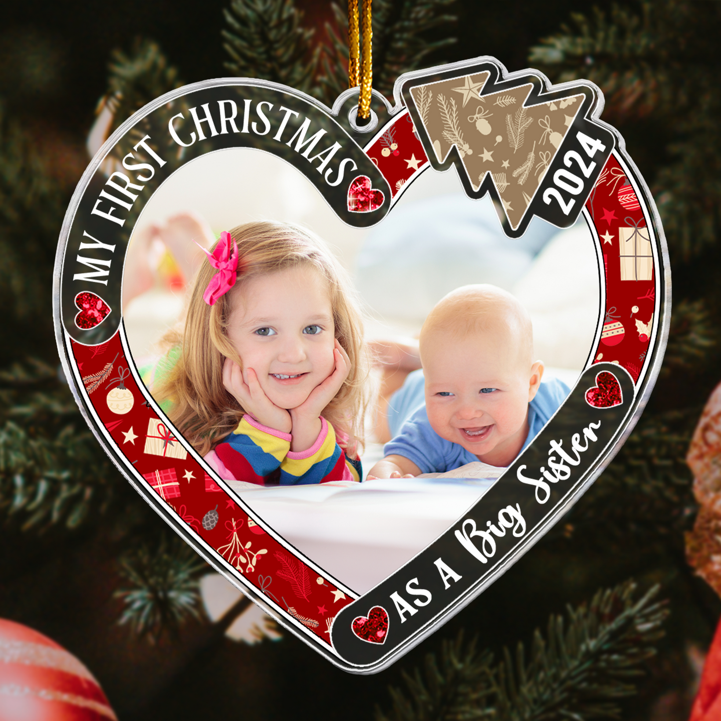 My First Christmas As Big Brother, Big Sister - Personalized Acrylic Photo Ornament