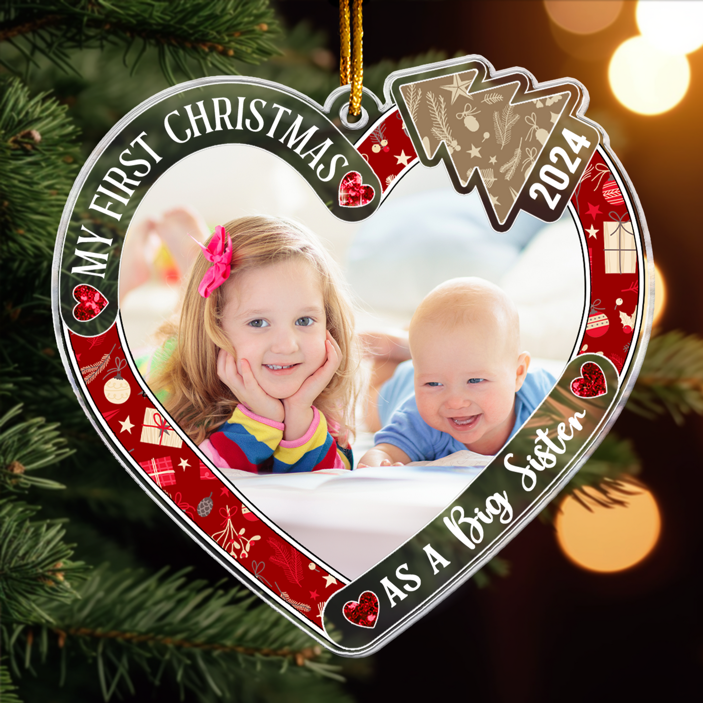 My First Christmas As Big Brother, Big Sister - Personalized Acrylic Photo Ornament