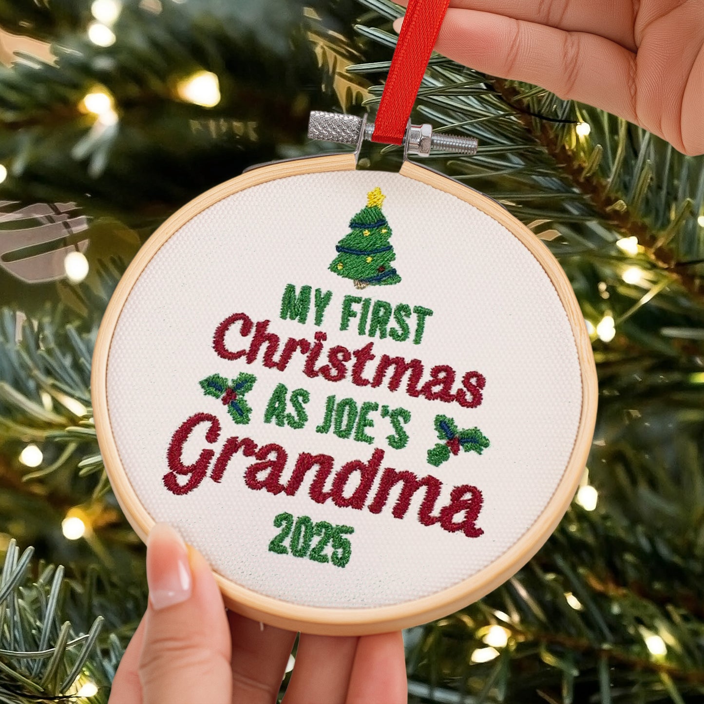 My First Christmas As Grandma - Personalized Embroidered Ornament