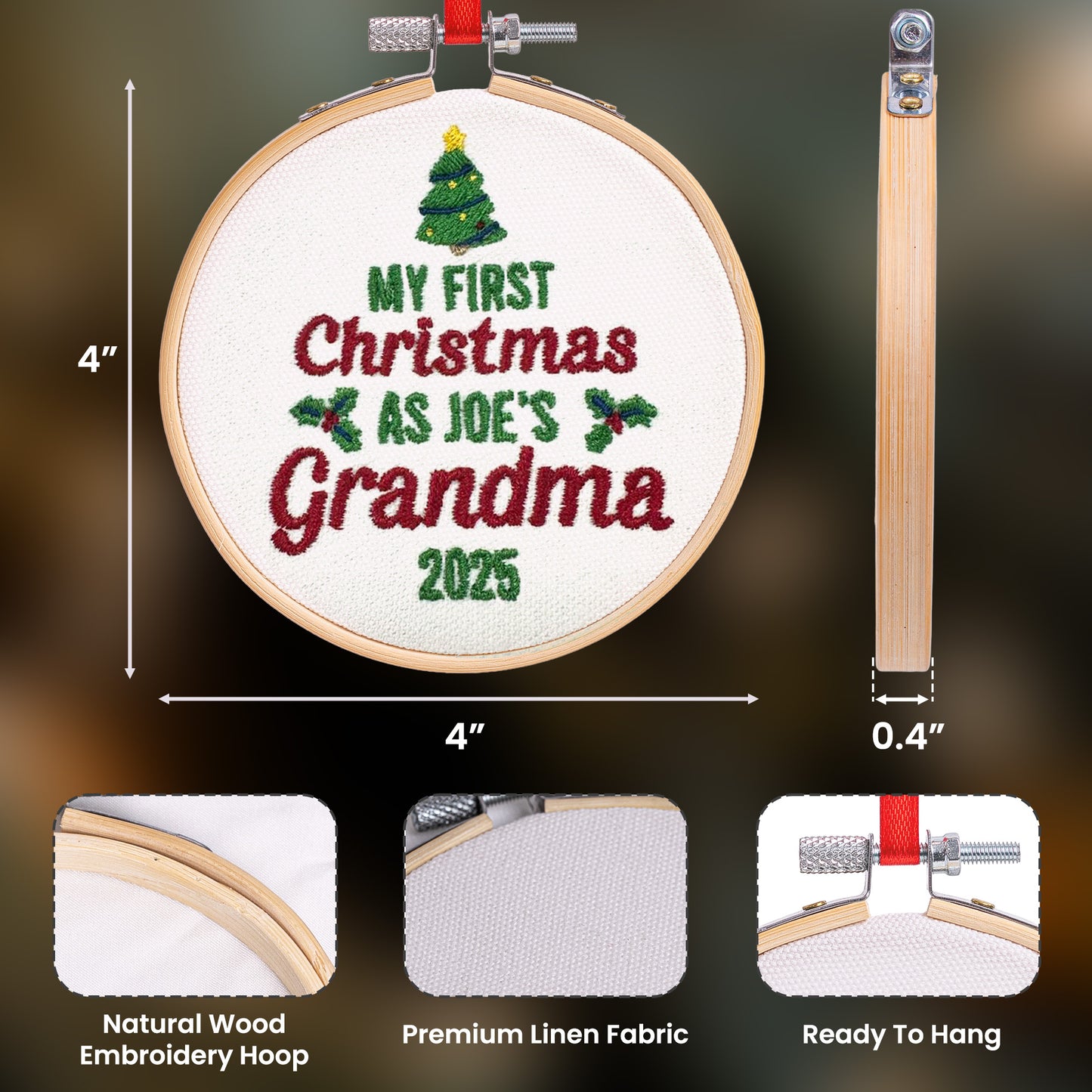 My First Christmas As Grandma - Personalized Embroidered Ornament