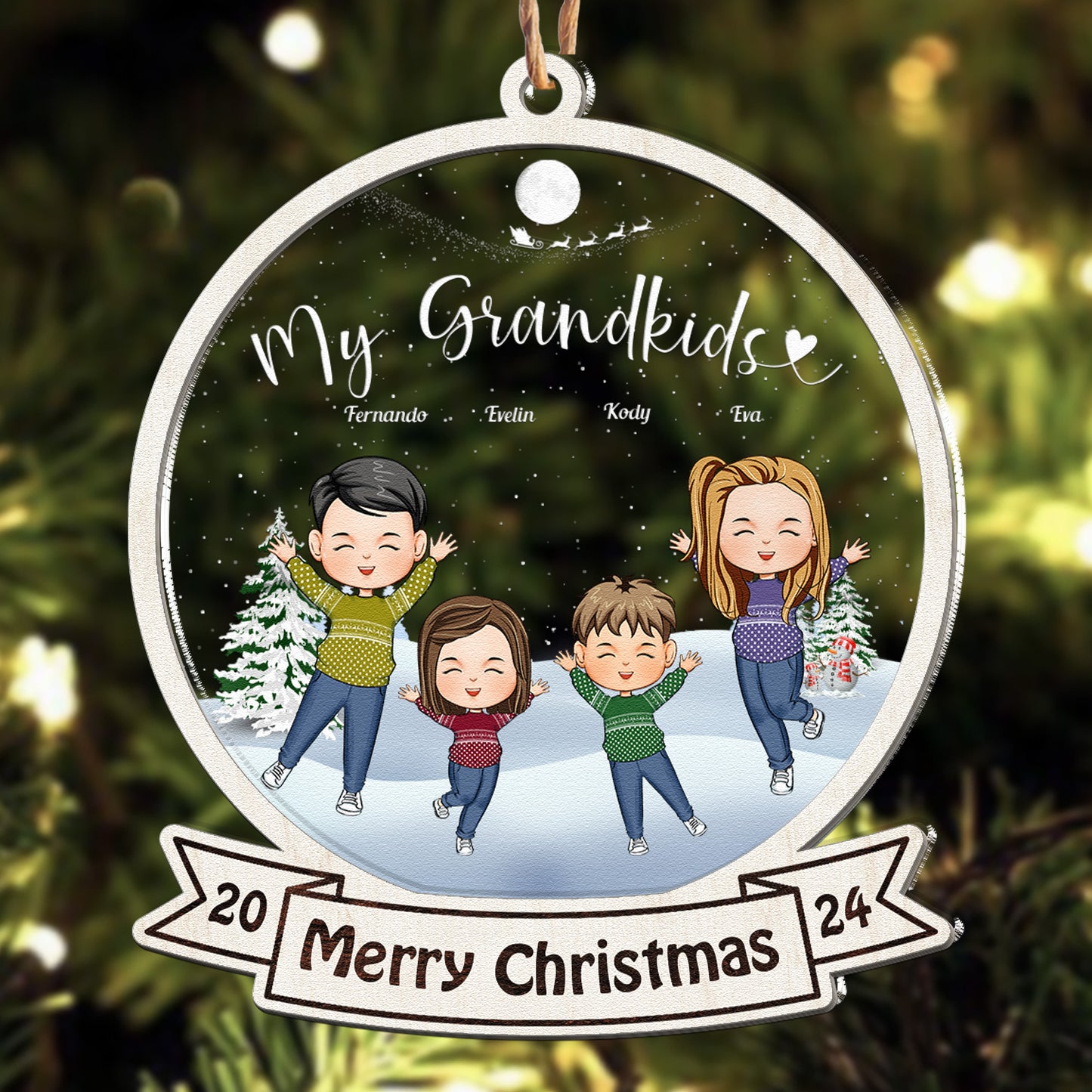 My Grandkids 2024 Ornament - Personalized Wood And Acrylic Ornament