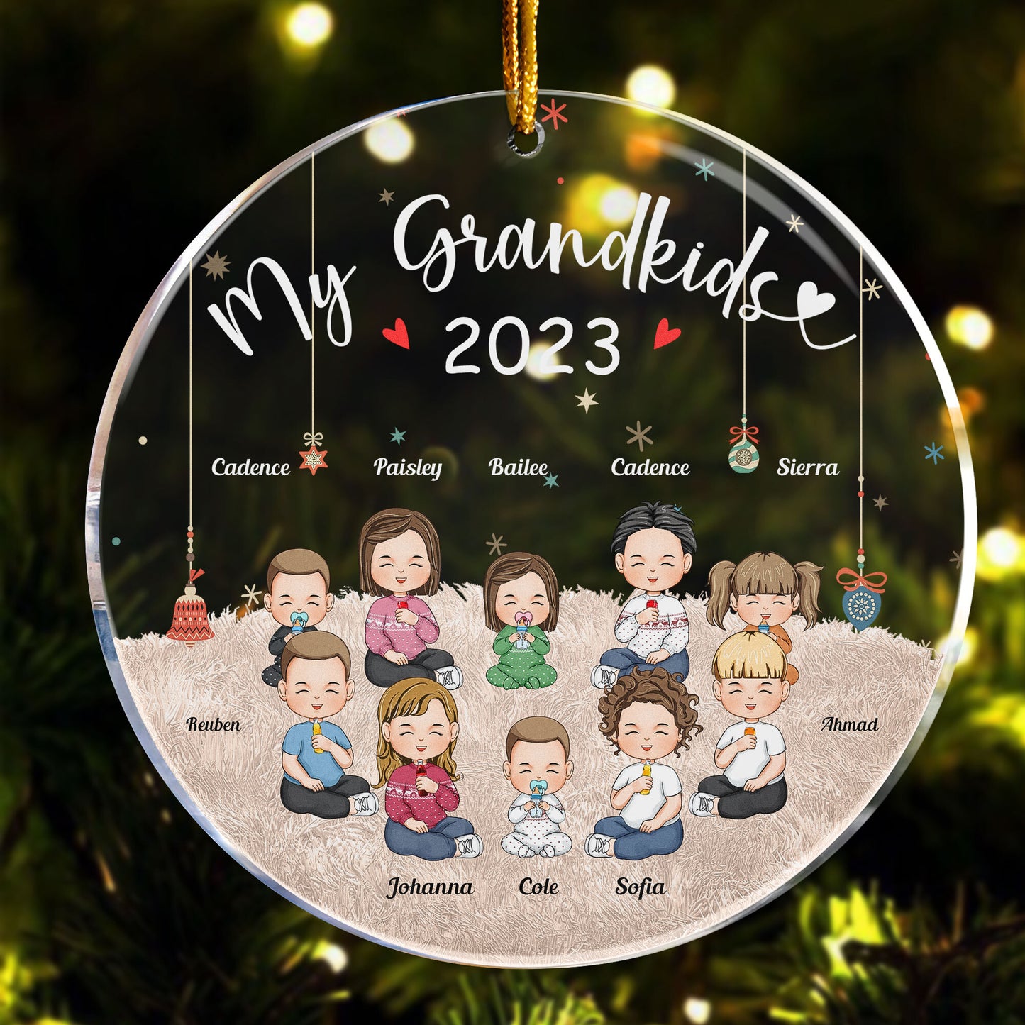 My Grandkids 2023 - Up To 16 Kids - Personalized Circle Acrylic Ornament
