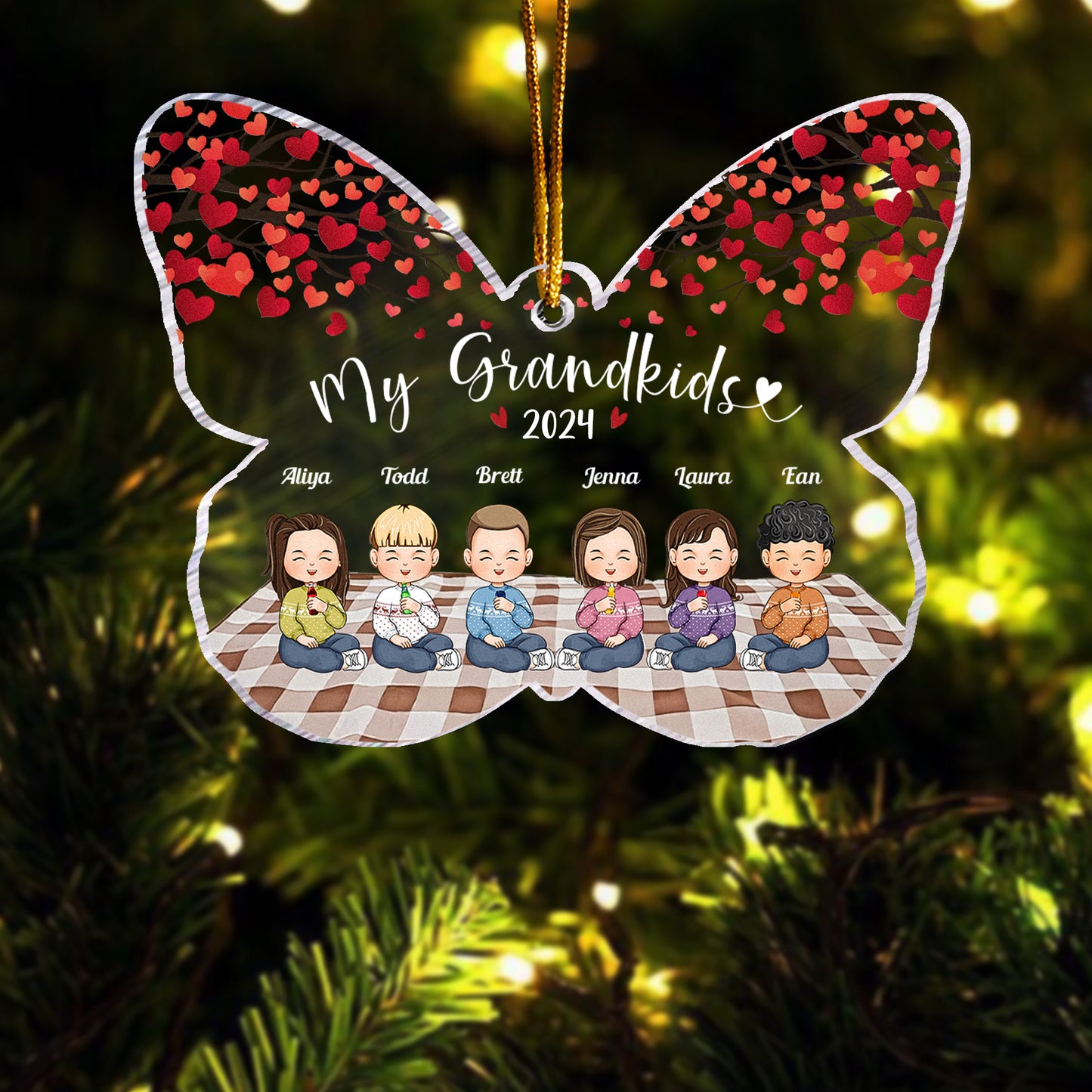 My Grandkids 2024 - Personalized Butterfly Shaped Acrylic Ornament