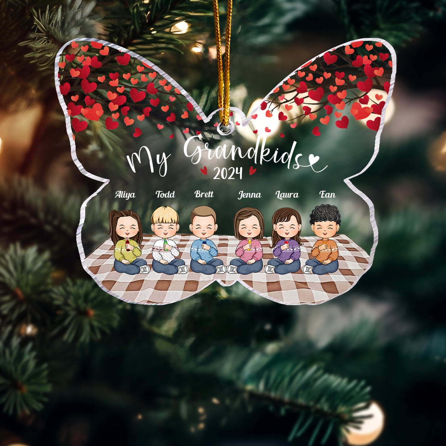 My Grandkids 2024 - Personalized Butterfly Shaped Acrylic Ornament