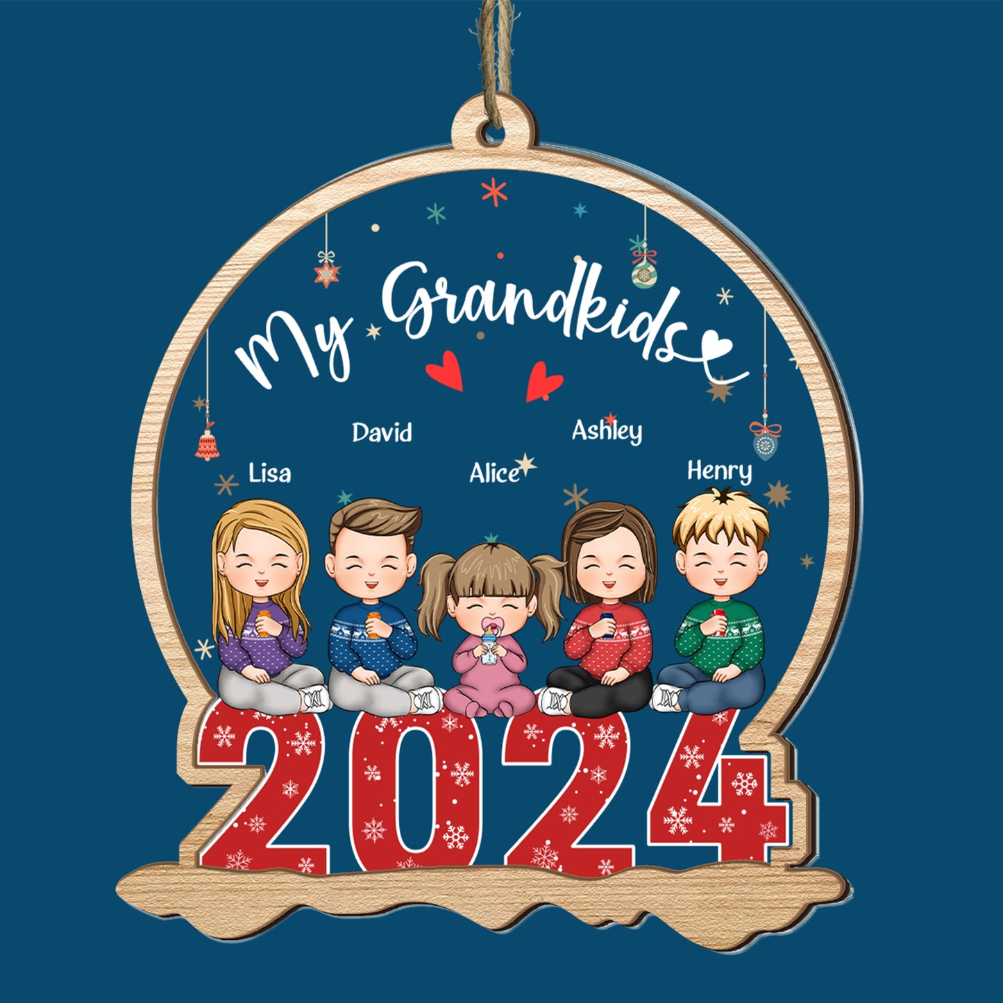 My Grandkids 2024 - Personalized Wood And Acrylic Ornament