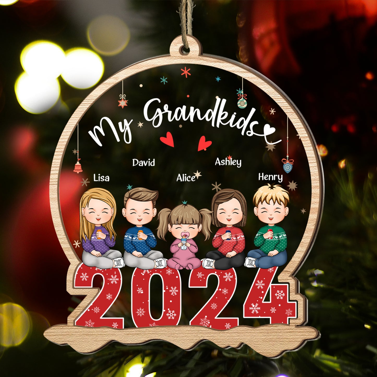 My Grandkids 2024 - Personalized Wood And Acrylic Ornament