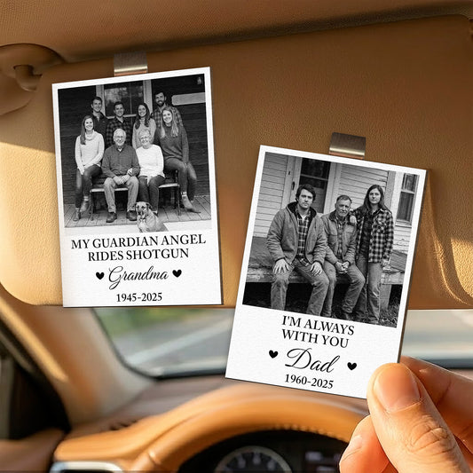 My Guardian Angel Rides Shotgun - Personalized Wooden Photo Car Visor Clip