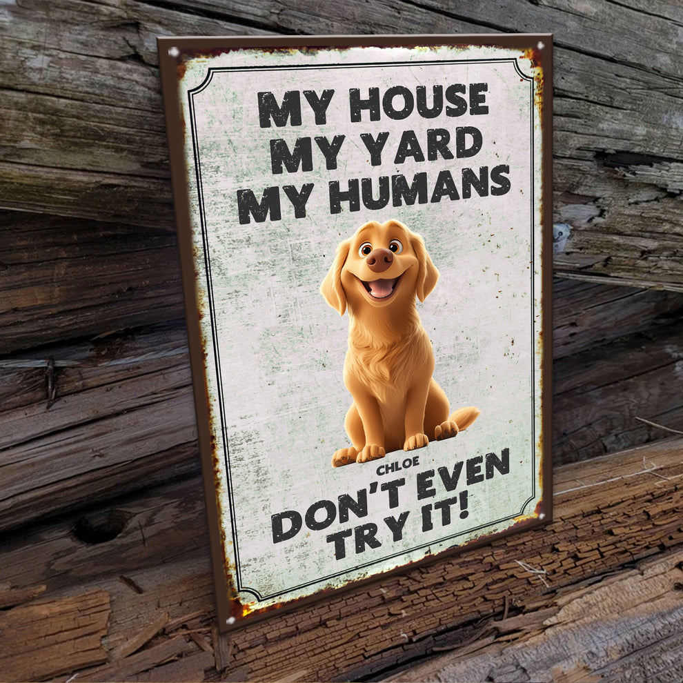 Targa Vintage Per Cani Rottweiler - My House My Yard My Humans, 30,5x40 Targa Vintage Per Cani Rottweiler - My House My Yard My Humans, 30,5x40