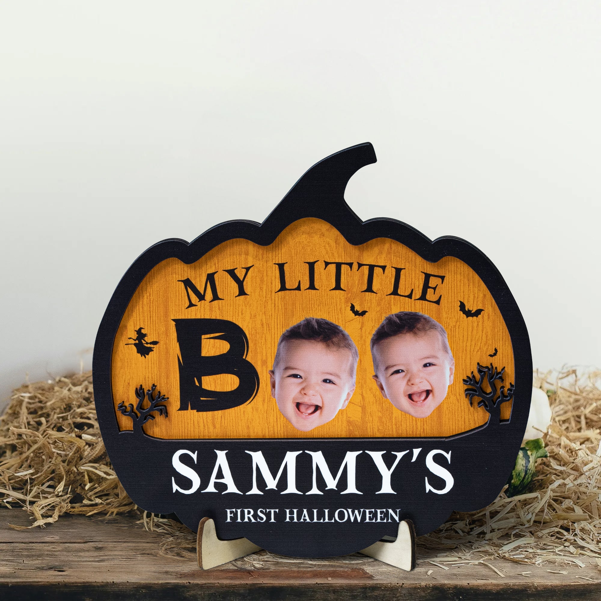 My Little Boo Baby First Halloween Pumpkin Shape - Personalized Photo Wooden Plaque