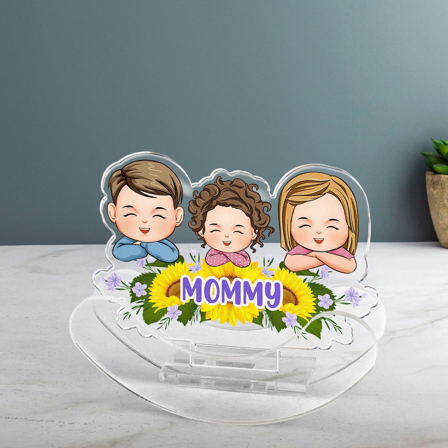 My Little Kids With Sunflowers - Personalized Acrylic Shaking Stand