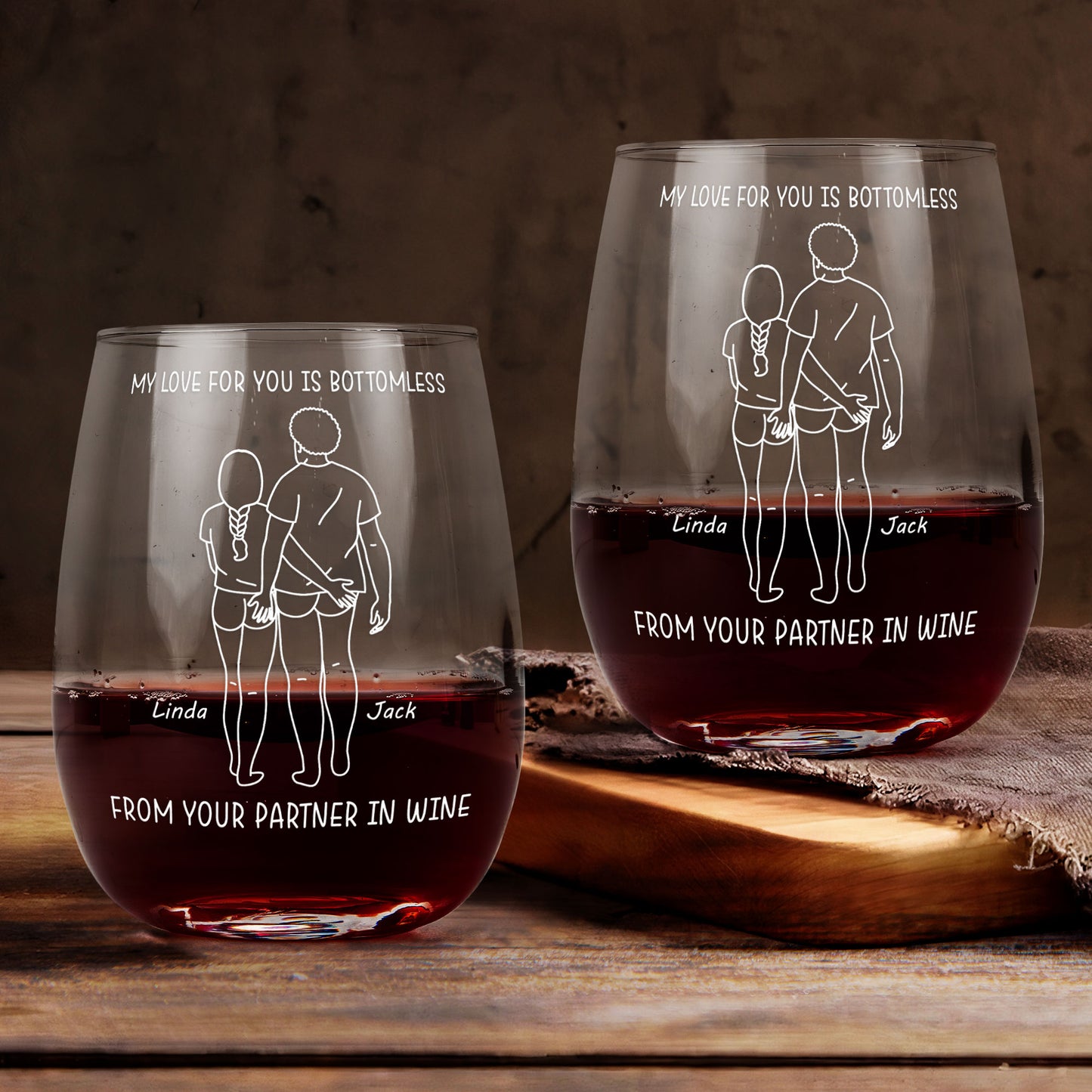My Love For You Is Bottomless Partner In Wine - Personalized Stemless Wine Glass